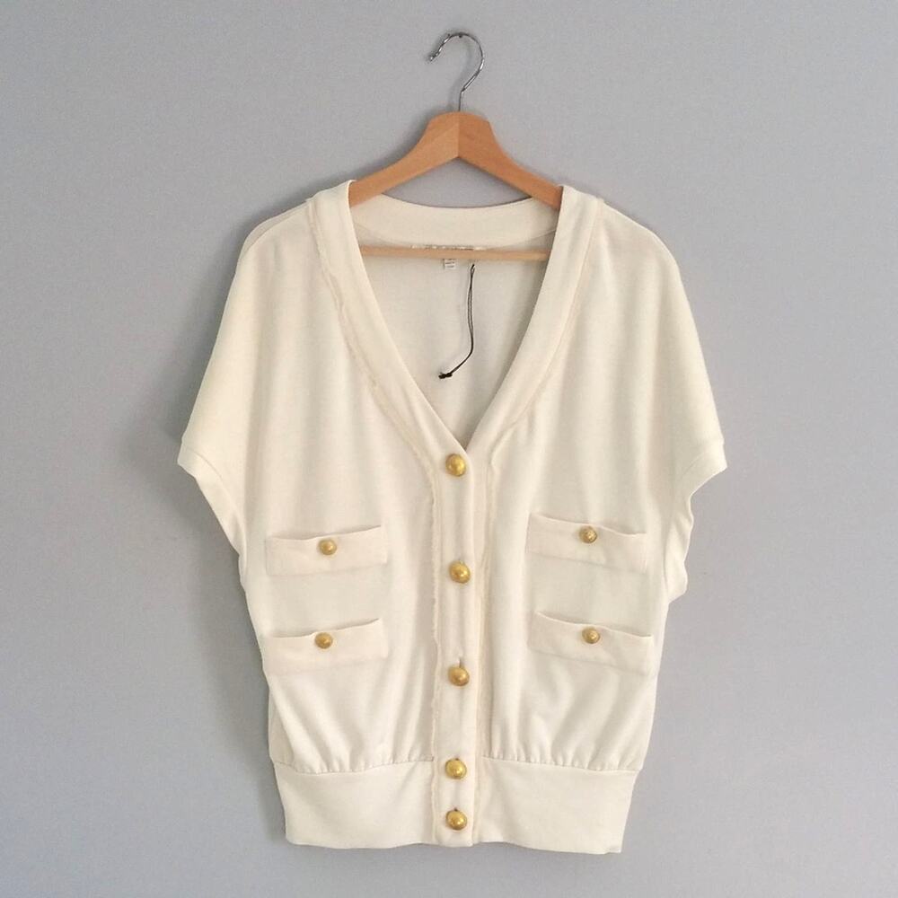 Collective Concepts White Short Sleeve Cardigan Size S